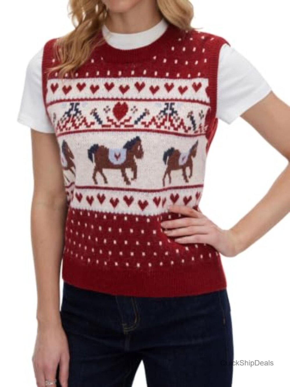 Fair Isle Animal Motif Crew Neck Sleeveless Knit Sweater Vest